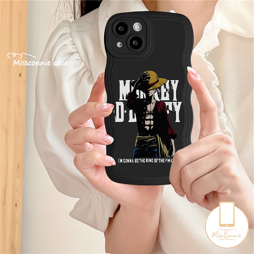 Anime One Piece Soft Tpu Phone Case Kompatibel Untuk iPhone 11 Pro Max7 8 Plus X XR XS Max 13 11 12 14 Pro Max 14 6s 6 Plus SE 2020 Wavy Edge Cartoon Luffy Black Cover