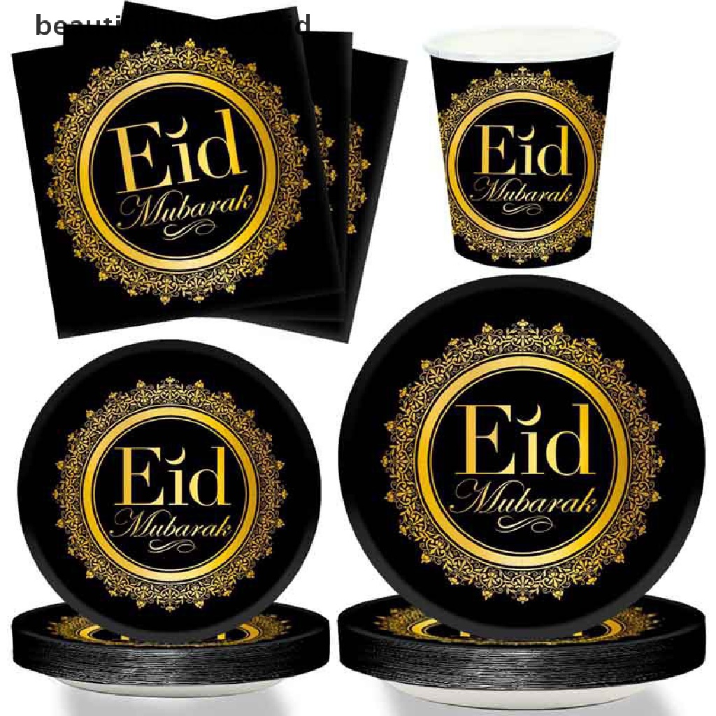 // Beautifulhomeog.id// EID Mubarak Peralatan Makan Sekali Pakai Piring Kertas Serbet Garpu Dekorasi Ramadhan **