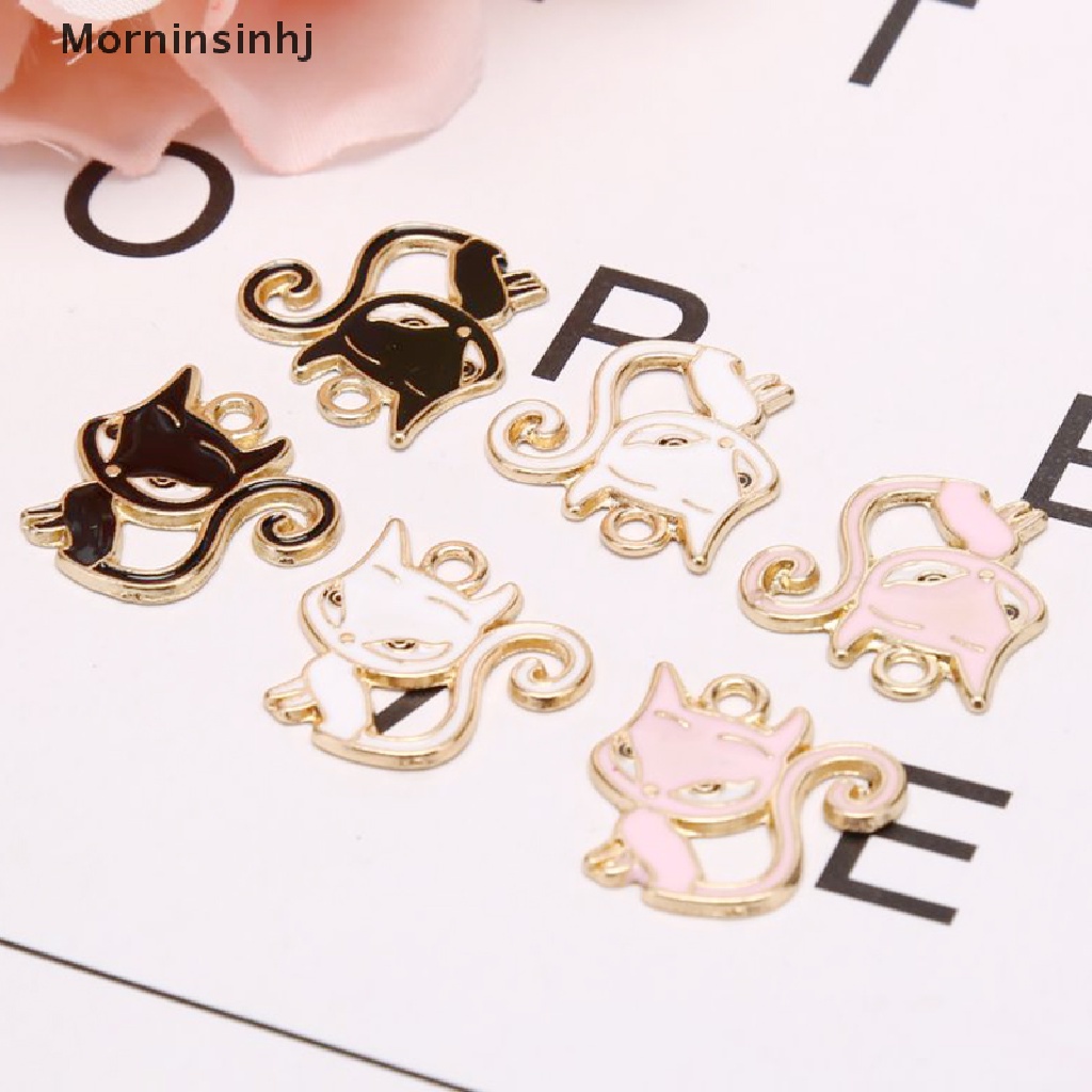 Mornin 10Pcs/Set Alloy Enamel Cat Ch Liontin Temuan Perhiasan DIY Membuat Craft id