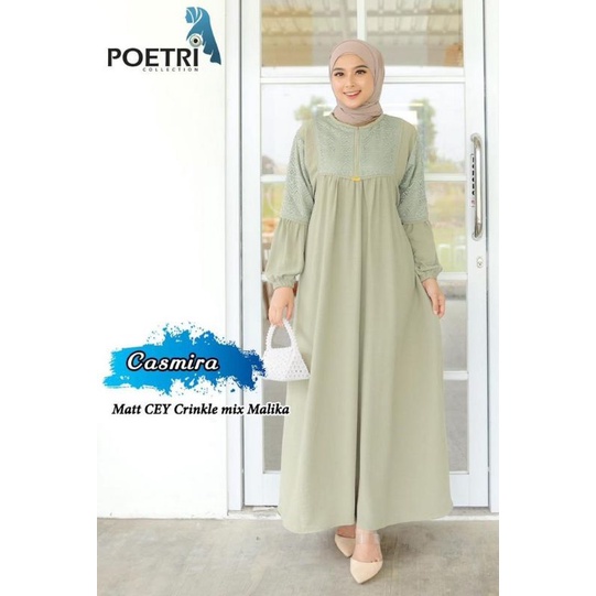 Gamis Crinkle Airflow Mix Malika Resleting Depan Busui Friendly Ori Poetri Collection