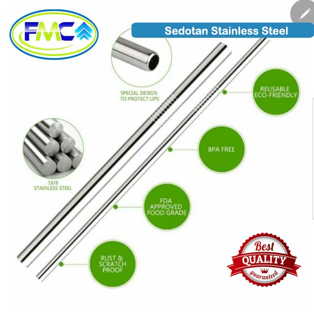 Sedotan Stainless Stell Lurus Bengkok Murah BPA Free Anti Karat Aman Reusable Higienis Sikat Sedotan