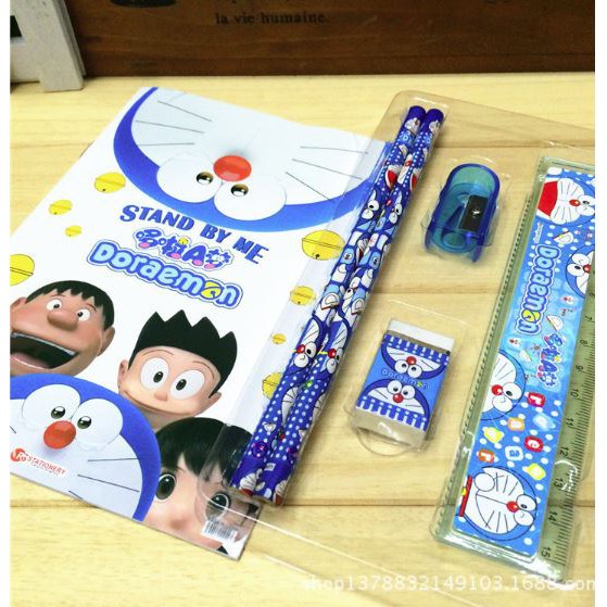 Stationery Set 6 in 1 Free Bag Alat Tulis Anak Sekolah Buku Pulpen Penghapus Pengaris Import