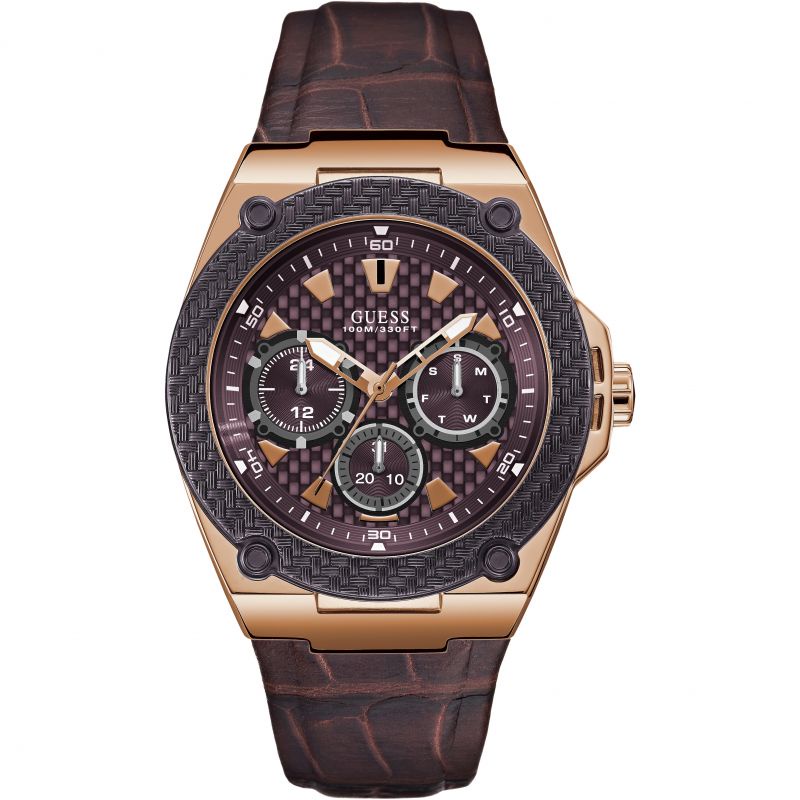 JAM TANGAN GUESS W1058G2 W1058 G2 LEGACY ANALOG BROWN LEATHER STRAP