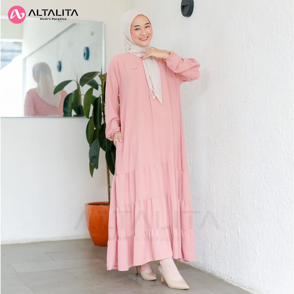 Altalita - Dress Medina Cringkle Airflow Wanita Muslimah Lengan Panjang Busui Gamis Polos Kekinian Basic Casual Premium Lebaran Kondangan Vintage Terbaru