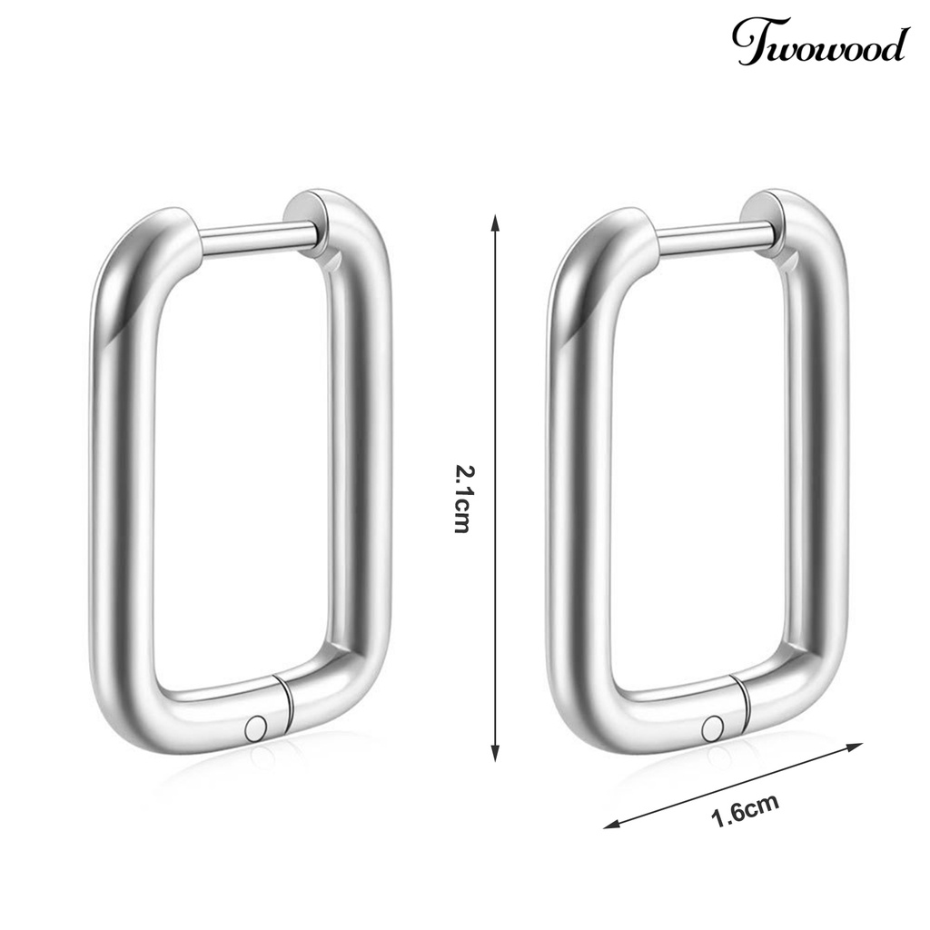 Twowood 1pasang Anting Stud Electroplating Bentuk Geometris Kesederhanaan Temperamen Dekorasi Permukaan Polandia Tahan Luntur Baja Titanium Gesper Telinga Persegi Aksesoris Pakaian