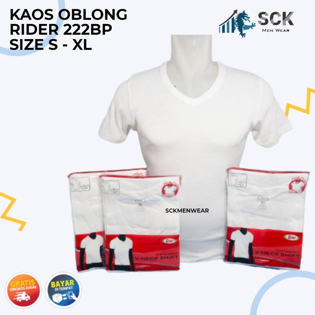 Kaos Dalam RIDER 222 WARNA PUTIH KRAH V / Blong T-Shirt Lifestyle / Oblong R222BP V-Neck - sckmenwear GROSIR