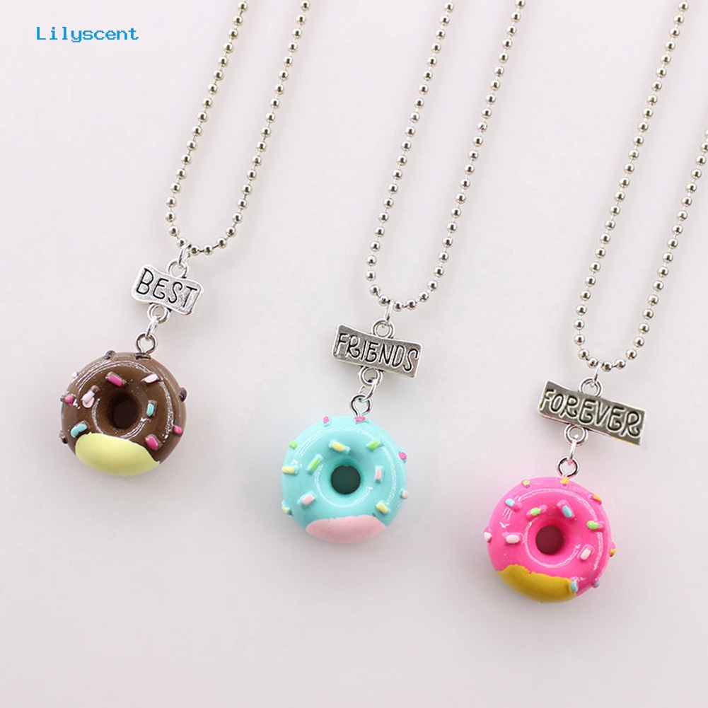 [LS] 3pcs/set Anak Sahabat Donat Liontin Rantai Kalung Anak Perhiasan Hadiah