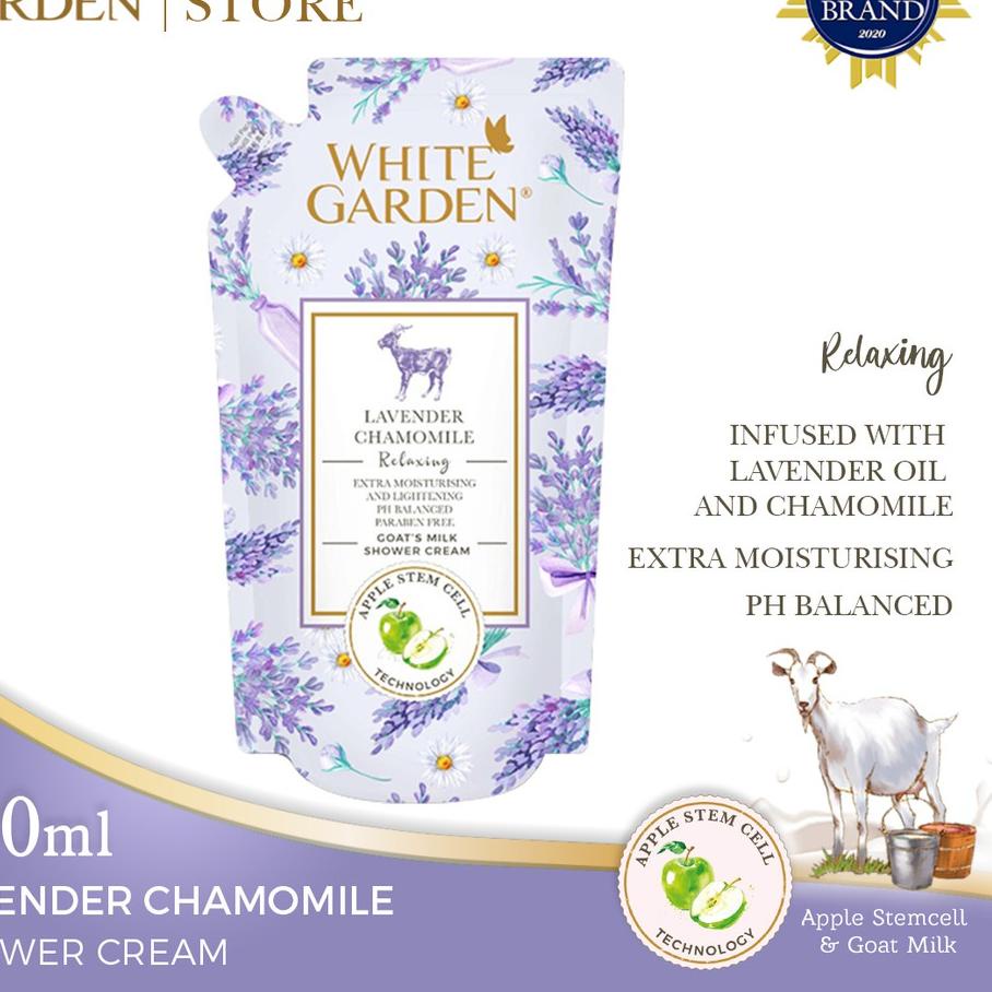♠ WHITE GARDEN Goat's Milk Shower Cream Sabun Susu Kambing Lavender & Chamomile 900ml Sabun Cair ❄