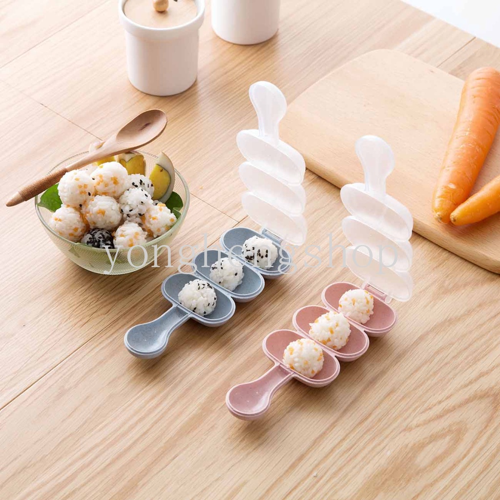 2pcs / set Cetakan Nasi / Onigiri / Sushi / Bento DIY Anti Lengket Dengan Sendok Untuk Anak