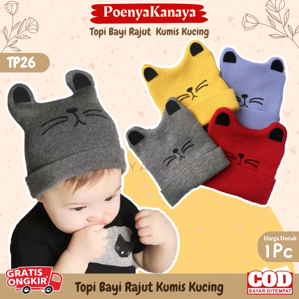 Topi Kupluk Bayi Rajut KUMIS KUCING Topi Rajut Lucu TP26