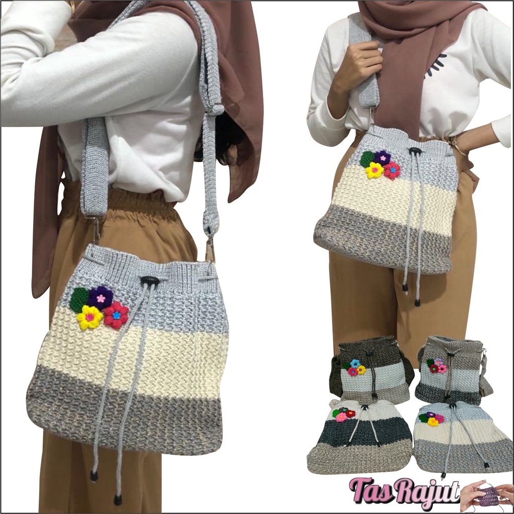 Tas Selempang Wanita Bahan Rajut PEGE Hinari Model Slempang Serut - PG 8953