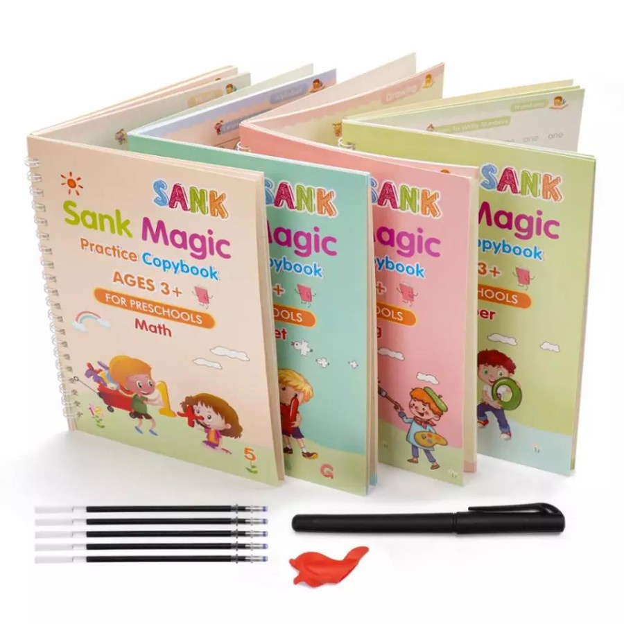 Buku Ajaib Sank Magic Book - Belajar Menulis Menggambar Menghitung Anak - 4 BUKU SET PEN