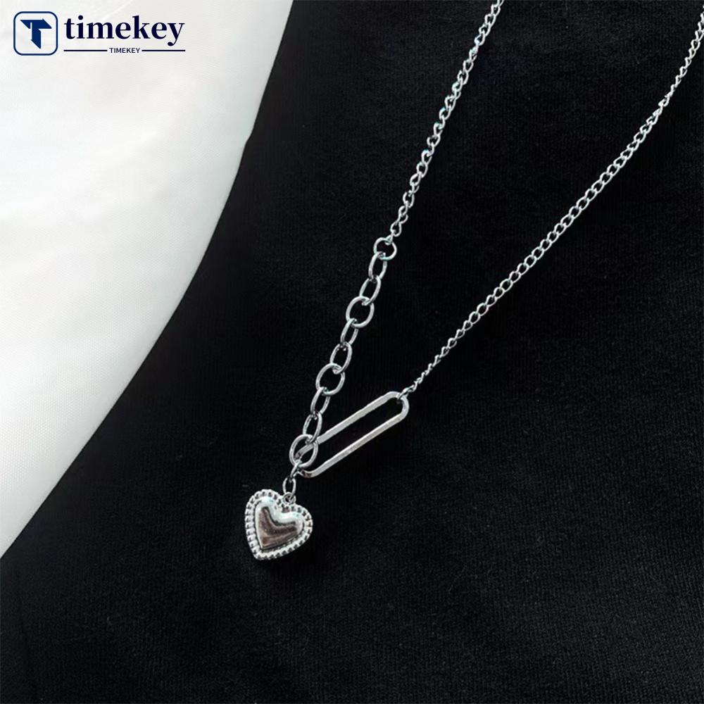 Timekey Kalung Cinta Baja Titanium Punk Sweater Rantai Kalung Cinta Sederhana Liontin Kalung Perhiasan Aksesori B5V9