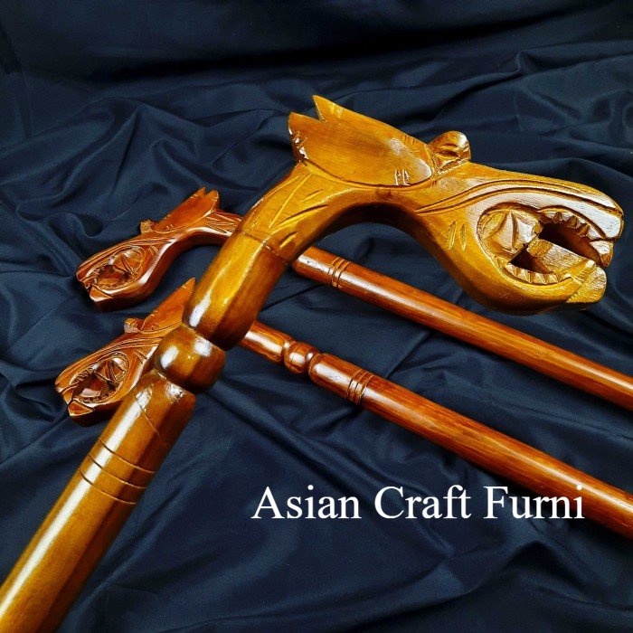 Teken Tongkat Orang Tua Alat Bantu Jalan Kayu Jati Ukiran Kepala Naga Termuarah ACF7878