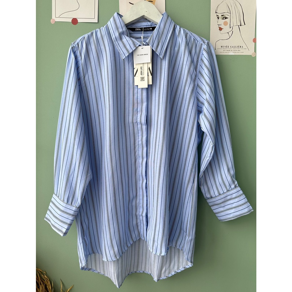 MNG/ZR cotton striped overiszed cotton button up blouse