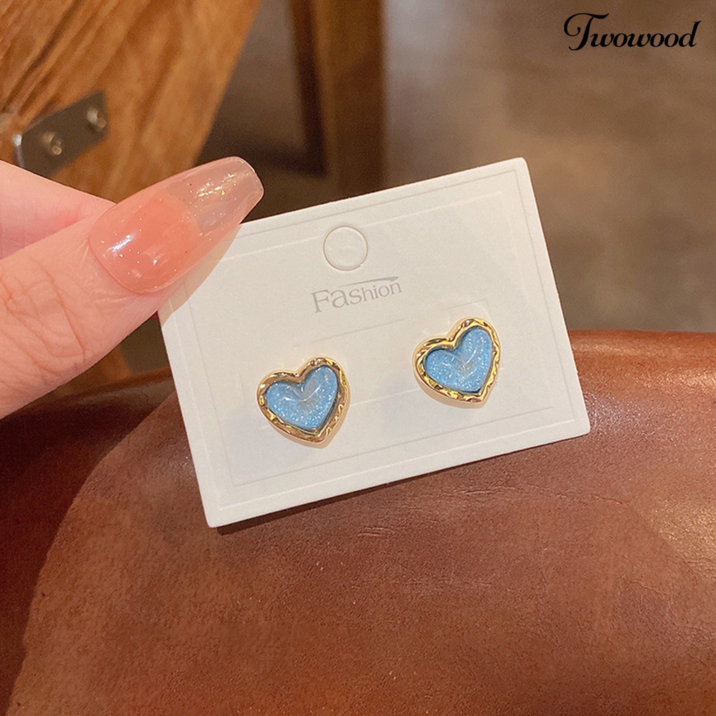 Twowood 1pasang Ear Studs Elegan Dainty Temperamen Melamun Hadiah Mini Hypoallergenic Retro Cinta Hati Kristal Imitasi Wanita Anting Perhiasan Aksesoris