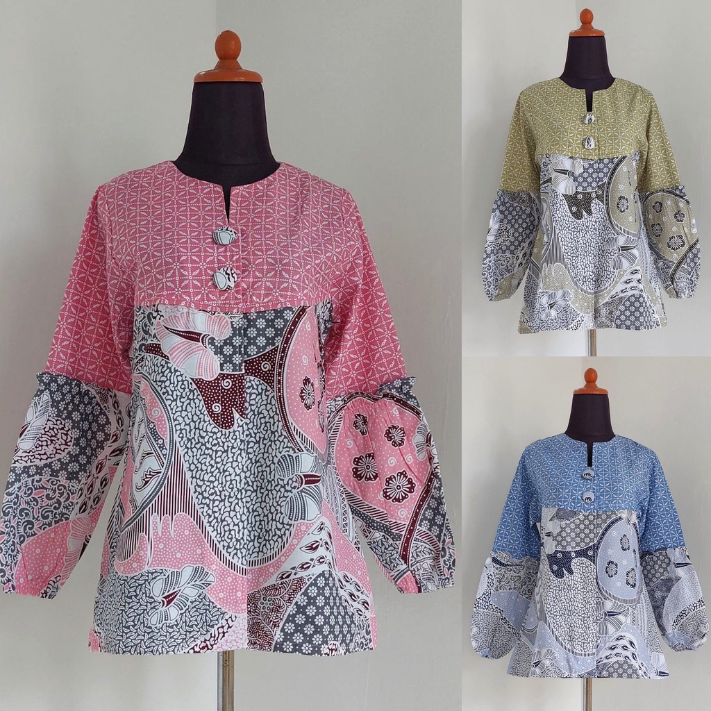 Baju Batik Wanita Modern Atasan Blouse Batik Kerja Kantor Wanita Seragam Batik M L XL XXL