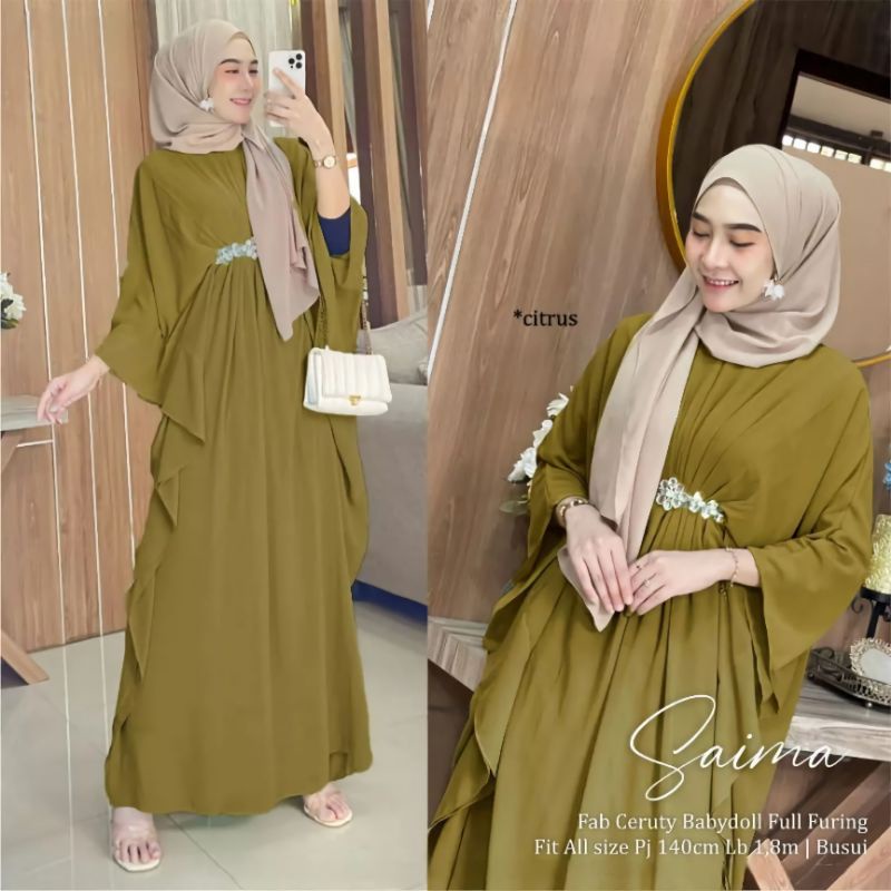 SAIMA KAFTAN CERUTY BABYDOLL APLIKASI RENDA/GAMIS KAFTAN PREMIUM/KAFTAN LEBARAN TERBARU/FAR MOSLEMSTORE