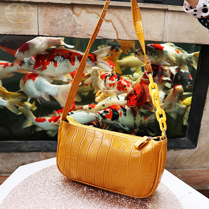 Akaci 01-6636 Fashion Tas Bahu rantai retro kombinasi croco vintage dove THR