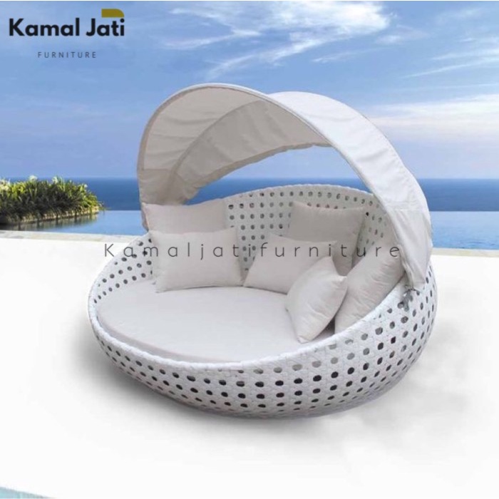 daybed rotan sintetis outdoor kolam renang, daybed taman rotan