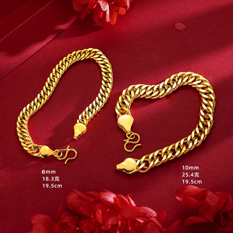 Goldkingdom Perhiasan Fashion Emas Asli Kadar 375Bangkok Aksesoris Ready Stock Berlapis Emas Gelang Datar Klasik Kuba Pria Dan Wanita Rantai Dominan