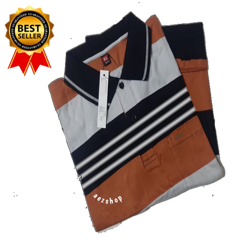 Baju kaos kerah pria motif salur lengan pendek ada saku /kaos kerah salur pria berkualitas bagus/jah
