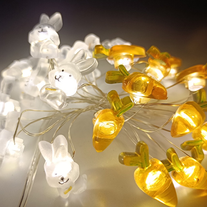 Usb Charging Lighting Decor Props10/20Leds Bunny Light String Paskah Ulang Tahun Rumah Pesta Dekorasi Kelinci Wortel Luminous Lamps Flexible DIY Copper String Lights