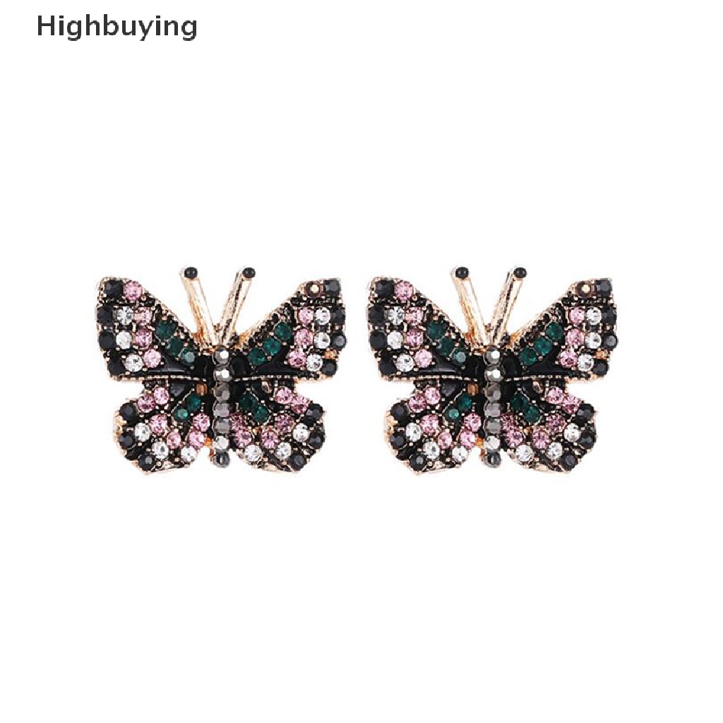 Hbid Fashion Berlian Imitasi Kristal Warna-Warni Kupu-Kupu Stud Anting Wanita Perhiasan Glory