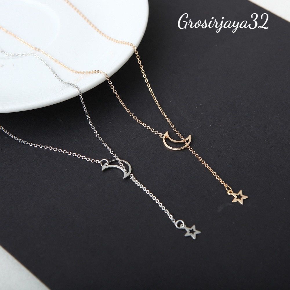 Kalung Rantai Liontin Bulan Sabit Simple Elegan Adjustable untuk Wanita