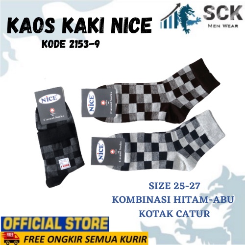 Kaos Kaki Pria NICE 2153-9 Motif Kotak Catur / Kaos Kaki Casual