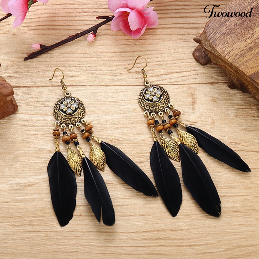 Twowood 2Pcs Menjuntai Anting Bulat Desain Unik Trendi Eye-catching Halus Hadiah Hari Valentine Logam Panjang Bulu Lady Earrings Aksesoris Pesta