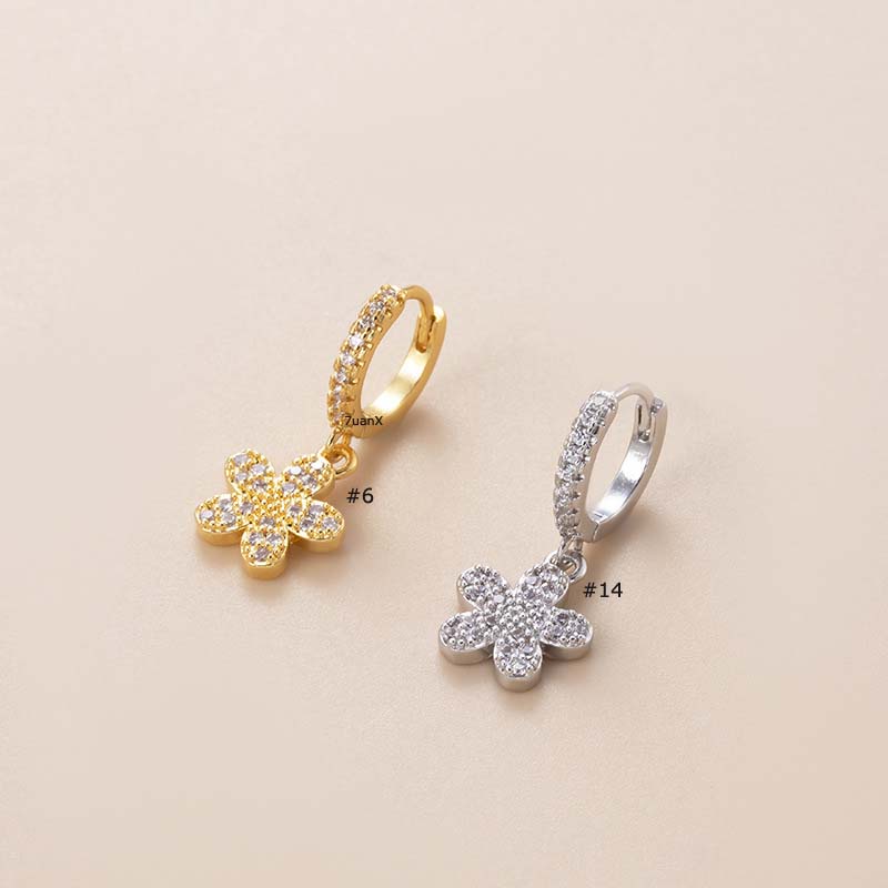 1biji Teardrop Crown Butterfly Bentuk Menjuntai Hoop Anting Tulang Rawan Tembaga Dengan Zircon