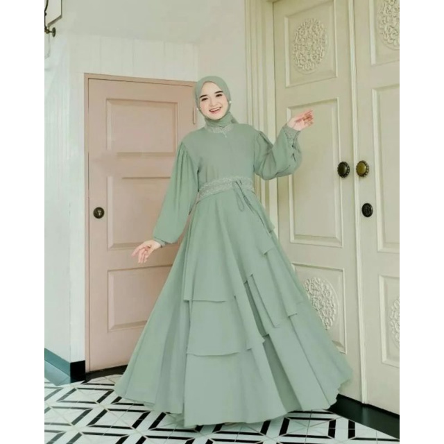 Mikayla syari set khimar gamis dewasa matt ceruty full puring / gamis busui