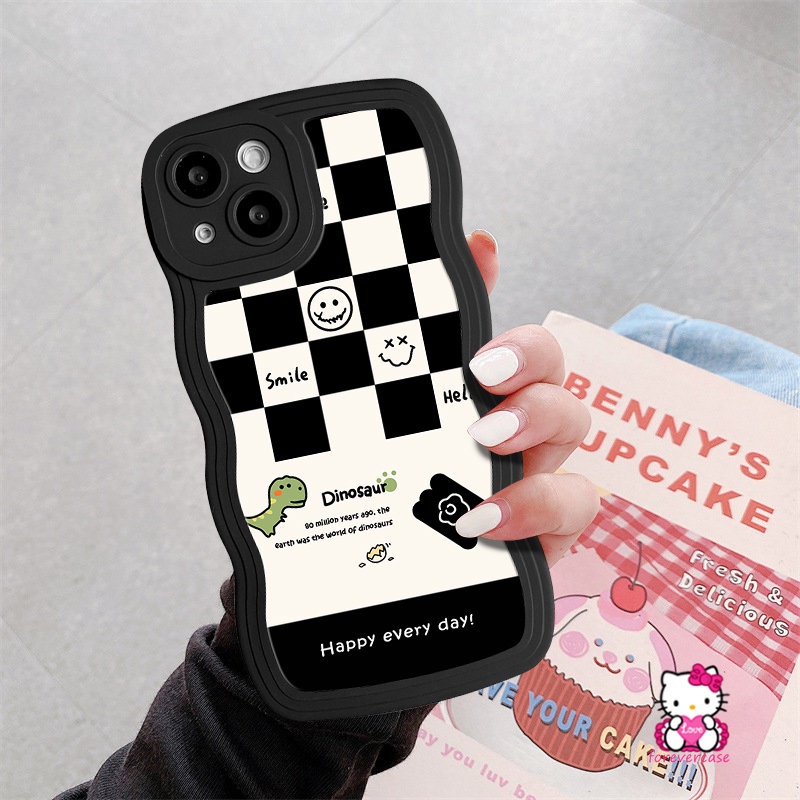 Case Papan Catur Kompatibel Untuk Samsung A12 A02s A11 A50 A04 A03 A23 A20 A31 A21s A04s A13 A04E A52s A03s A32 A52 A30s A51 A33 A53 A22 A50s Lucu Smiley Dinasour Lembut Bergelombang Penutup Tepi