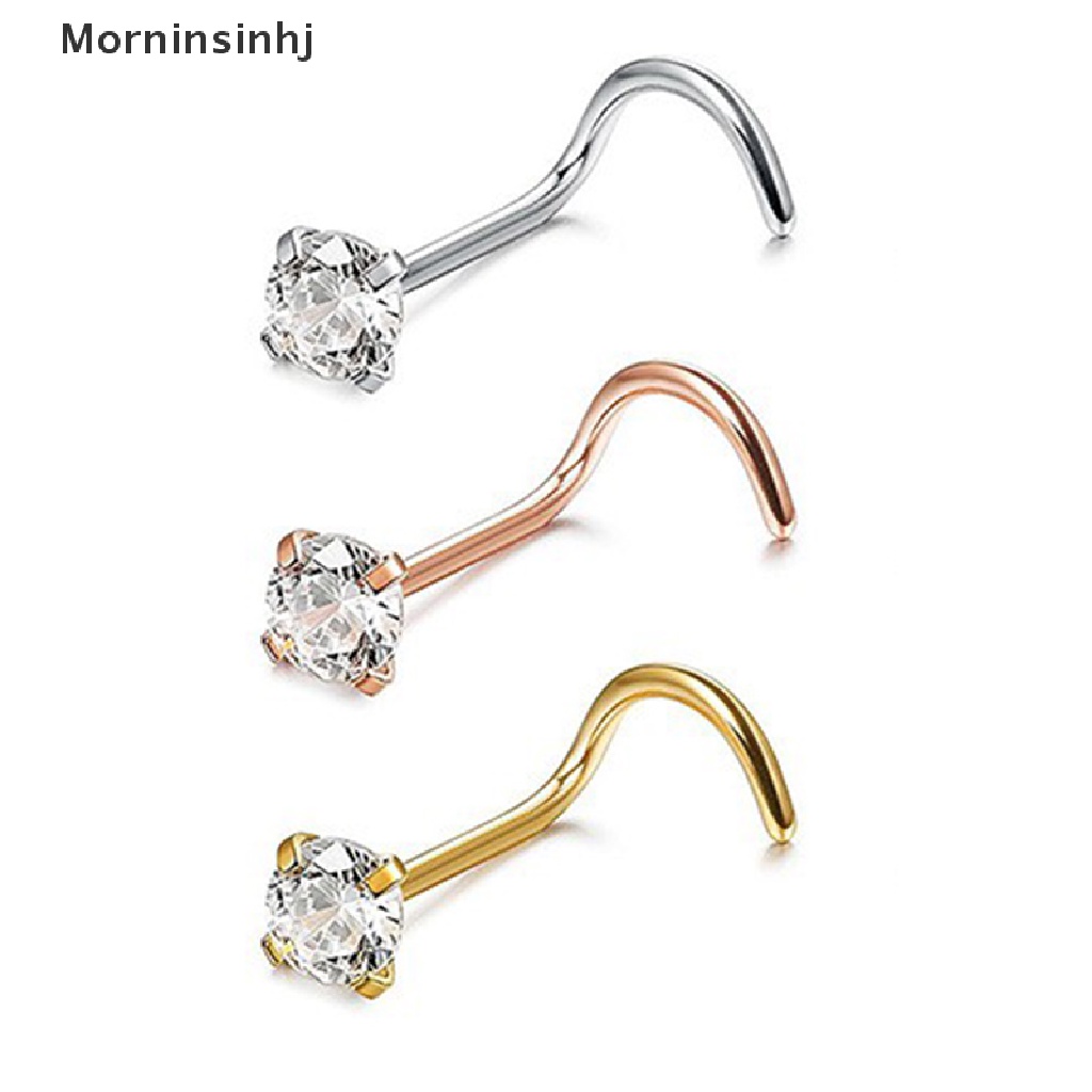 Mornin 1Pc Cincin Hidung Kristal Stainless Steel Nose Stud Rings Perhiasan Tubuh Hadiah id