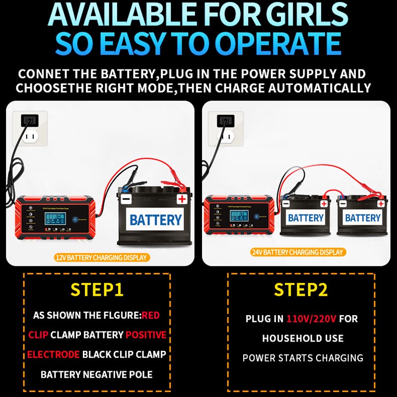 CHARGER AKI MOBIL MOTOR 12V DAN 24V REPAIR AKI OTOMATIS CHARGER AKI INTELLIGENT AUTOMATIC 12V-24V 8A&amp;4A/12V6A