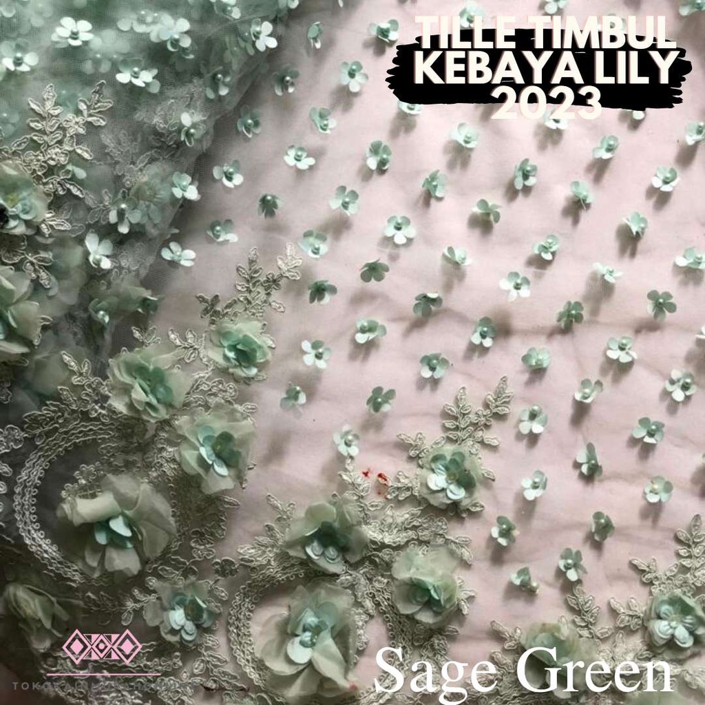 Kain Kebaya Tille Brokat Timbul Mutiara LILY 2023 Bordir Full Payet & Glitter Super Premium Meteran 