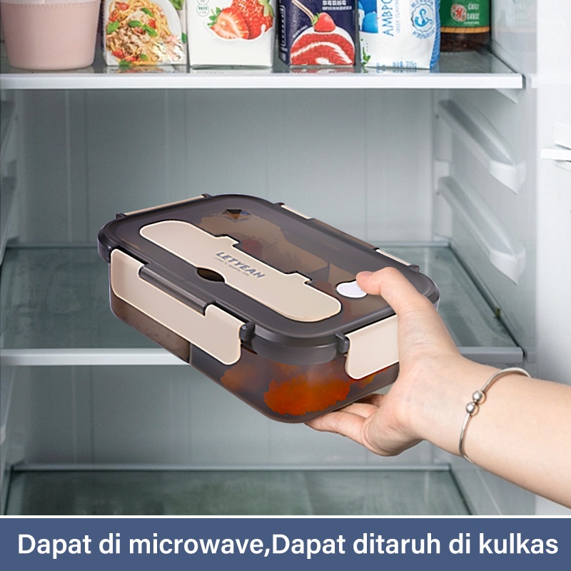 Letyeah &amp; Kaizenliving Tempat Makan Mangkok 2 Sekat 1100ml Bersekat Box/Kotak Makan Bento Dewasa Transparant