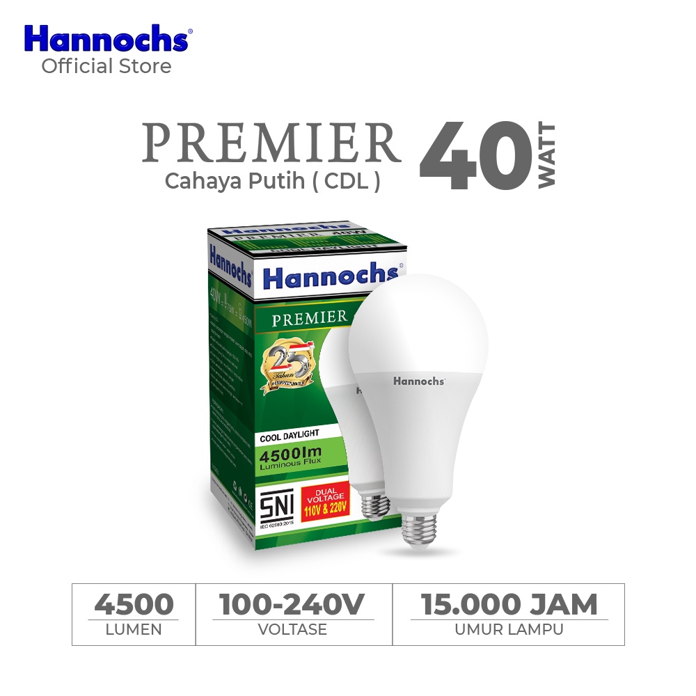 Hannochs Premier Bohlam Lampu LED 25-30-40-50 Watt Cool Daylight Putih