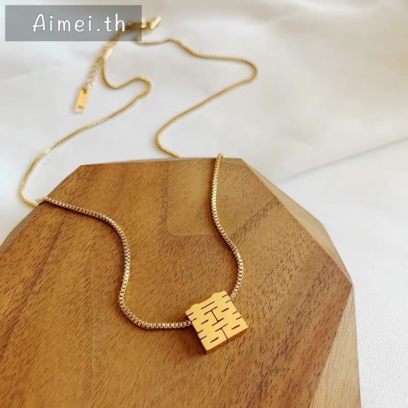 Kalung Rantai Klavikula Model Hollow | Kalung Liontin Kebahagiaan Ganda Warna Emas | Aksesoris Bahan Titanium Steel 18k Warna Rose Gold | Perhiasan Bahan Stainless Steel Untuk Hadiah