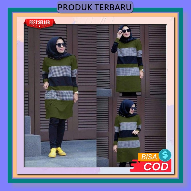 Long Tunic Tasia Atasan Tunik Wanita Murah Polos Kekinian Fashion Muslim Remaja Dewasa [Tunix Combi 
