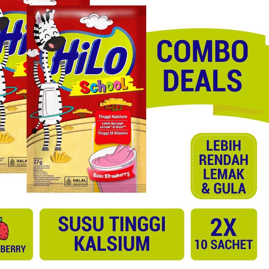 

♛ Twin Pack - HiLo School Susu Strawberry 10 Sachet - Tinggi Kalsium Lebih Rendah Gula ➮