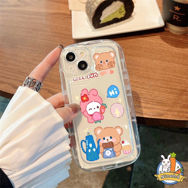 IPHONE Casing Kompatibel Untuk Iphone14 13 12 11 Pro Max X Xr Xs Max8 7 6 6s SE 2020 Plus Motif Beruang Kelinci Lucu Casing Ponsel Bening Air-cushion Case Silicone Fall-proof Cover Pelindung