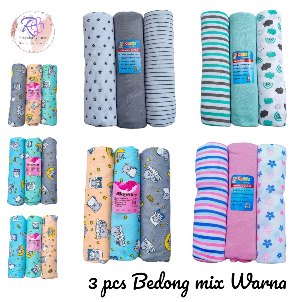 3 pcs bedong seri warna abu seri tosca seri pink bedong bayi baru lahir swaddle baby newborn