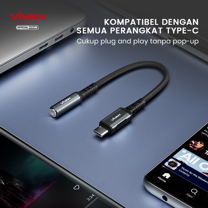 VIVAN Converter VAC01 Kabel Type C to Jack AUX 3.5mm Audio Original