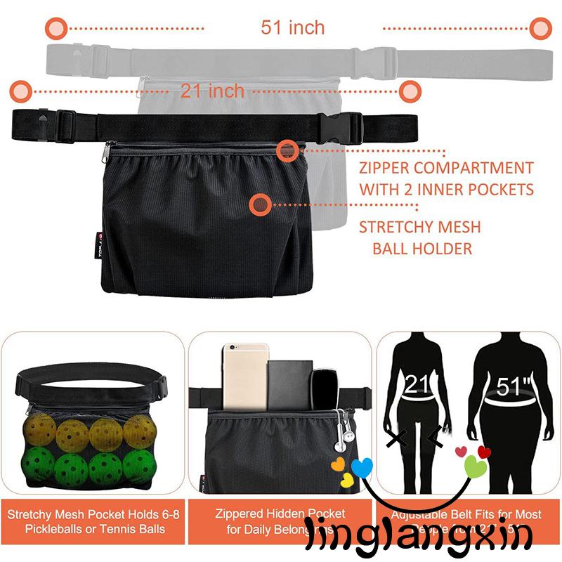 Llx-tennis Tempat Bola, Pickleball Band Pouch Mesh Storage Bag Aksesori Olahraga