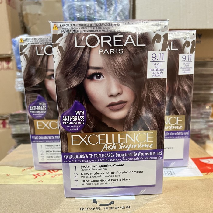 ✿ BISA COD✿ Loreal Paris Excellence Fashion hair color cat rambut - Violet Brown - 9.11 Silver Ash