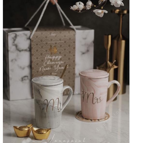 ♘ BERN Marble Glass Set / Mr & Mrs Glass / Couple glass / Mug (FULL SET DGN BOX, TIDAK DAPAT PAPERBA