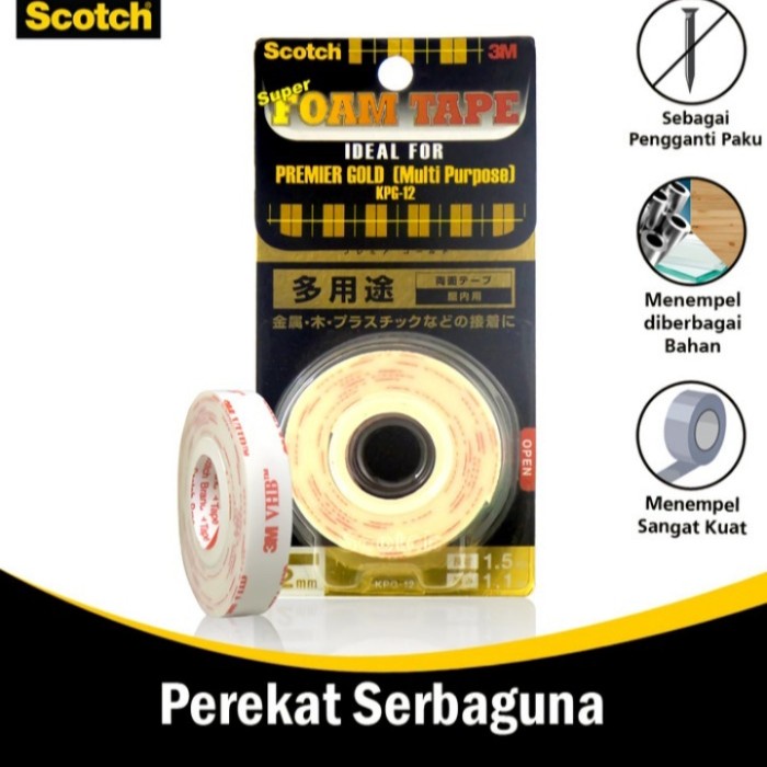 

Terlaris 3M Double Tape Super Strong Premier Gold Kpg-12 12Mm X 1.5M