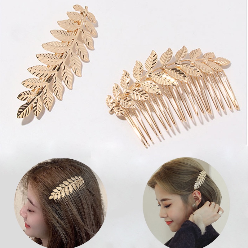 [Harga Grosir] Mode Daun Berbentuk Indah Sisir Rambut Mewah Bentuk Bunga Perhiasan Rambut Gadis Emas Elegan Rambut Pin Pengantin Pernikahan Aksesoris Rambut Lady Wedding Hair Clip